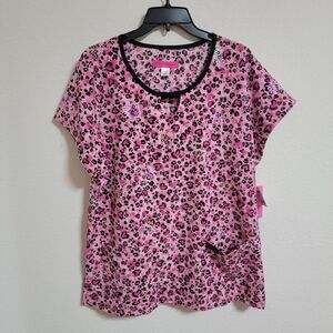 NWT Betsey Johnson Pink and Black Leopard Print Scrub Top